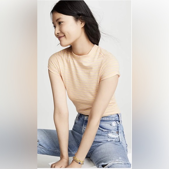 NWT. Free People Night Sky Tee Size L - Summer Rose and Yellow Stripe - Picture 3 of 7